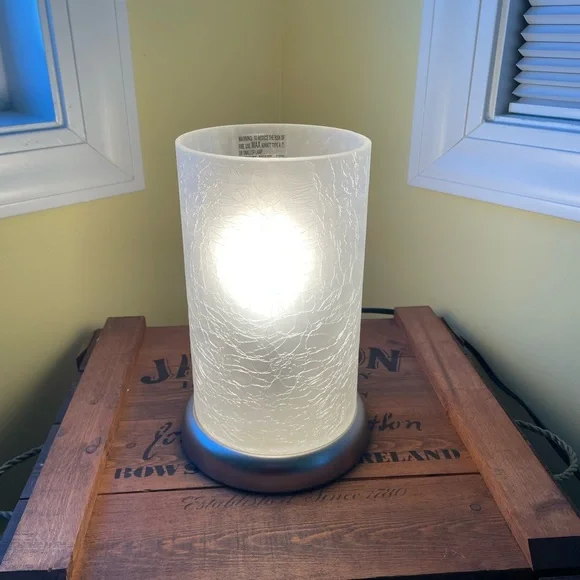 Like New Uberhaus 3 Way Dimmable Touch Table Lamp Crackled Glass Brushed Nickel - Picture 8 of 8